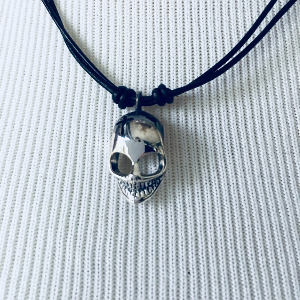Sterling silver Halloween skull cross‎ necklace